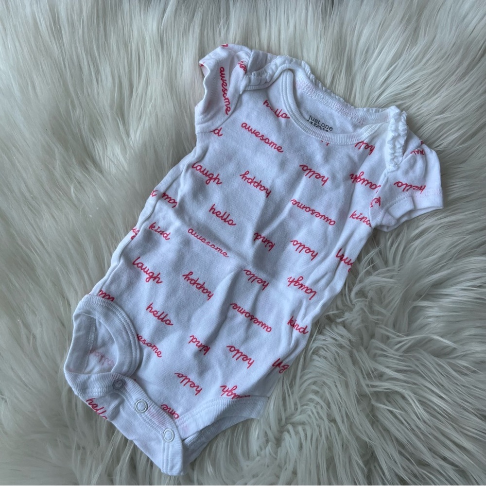 Carter’s Just One You White and Pink Happy Awesome Short Sleeve One Piece